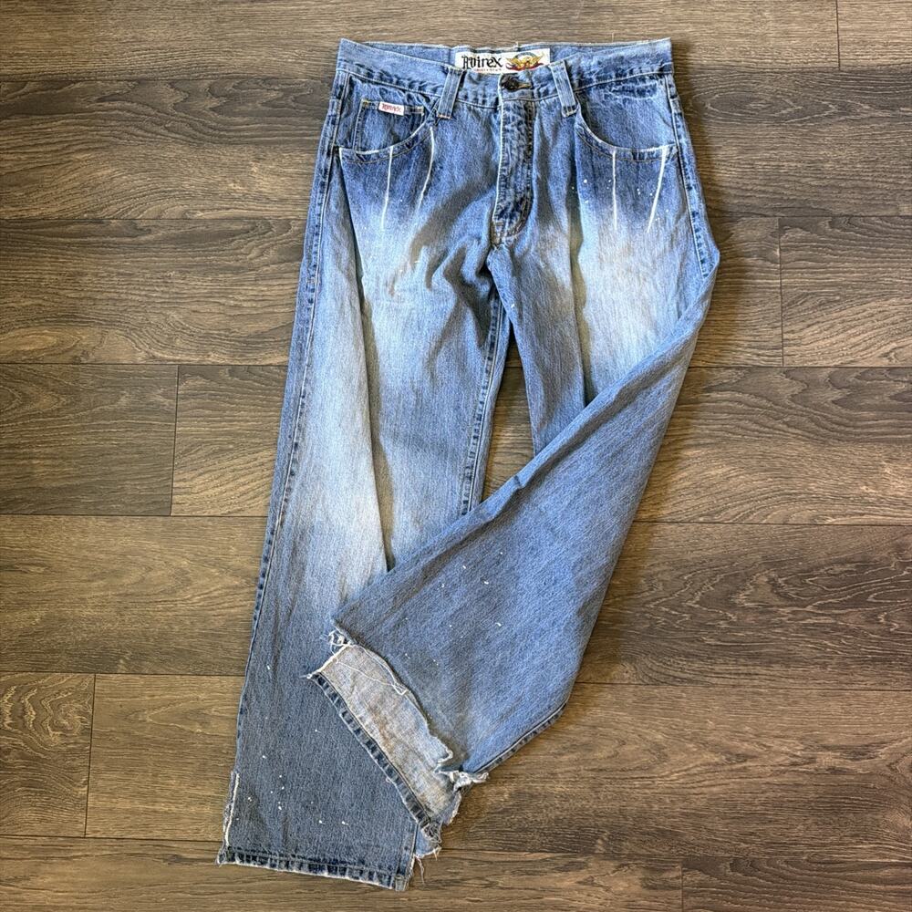 VTG Y2K Avirex Classics Jeans 38x34 Baggy Thrashed Paint Splatter Skater Hip Hop
